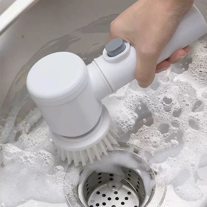 Escova de Limpeza Elétrica Portátil - Multiuso 5 em 1 + E-book com dicas de Limpeza